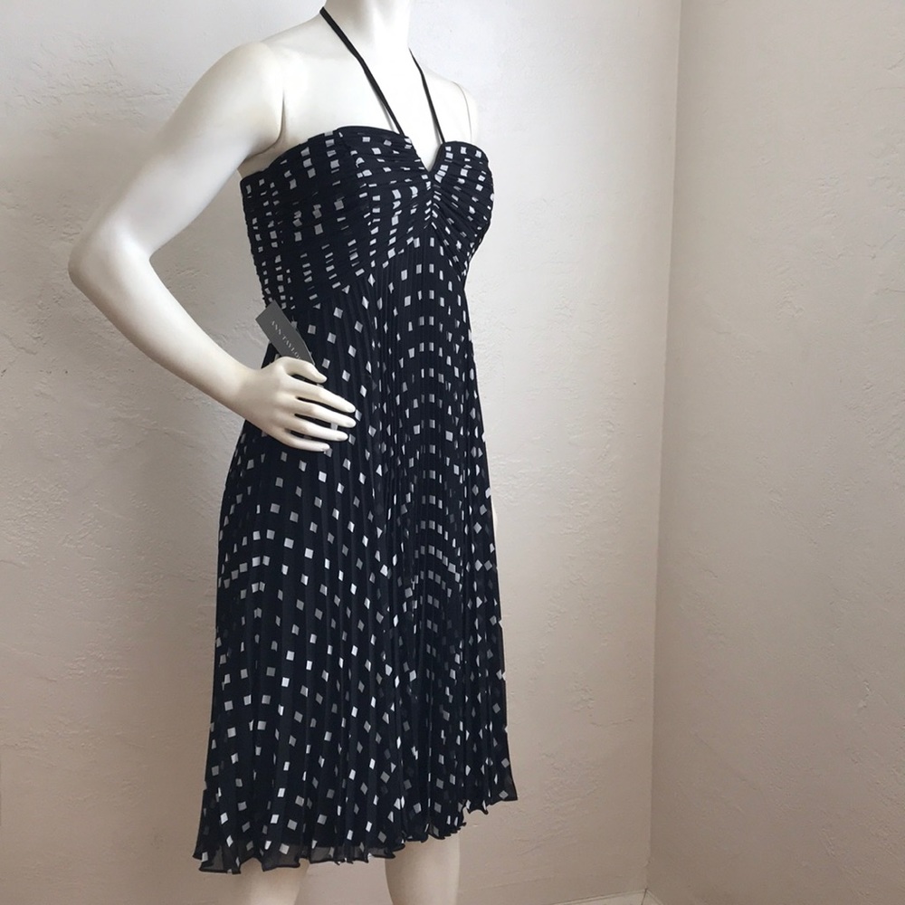 Ann Taylor New Pleated flowing halter dress with geometric dots pattern